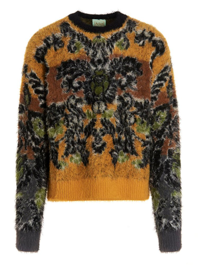 Aries Fleur-jacquard Chenille-knit Sweater In Yellow