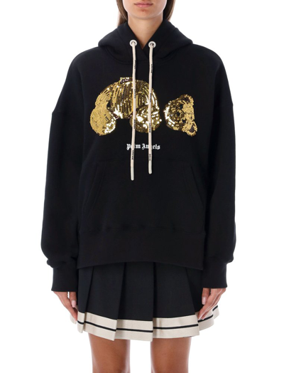 Palm Angels Woman Black Teddy Bear Hoodie With Sequins