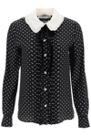 Alessandra Rich Polka Dot Silk Shirt With Ruffle Details In Black