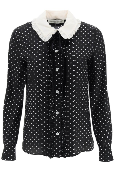 Alessandra Rich Polka Dot Silk Shirt With Ruffle Details In Multi-colored