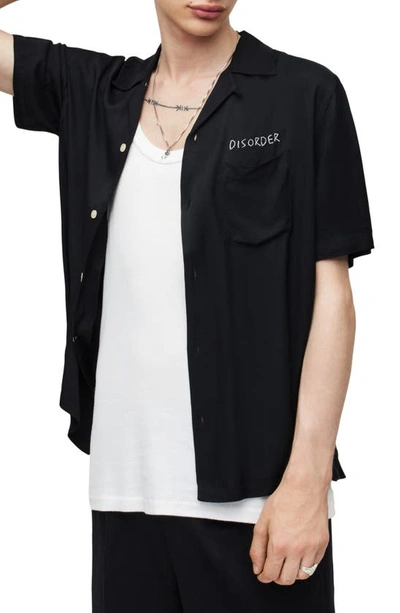 Allsaints Disorder Embroidered Short Sleeve Button-up Shirt In Jet Black