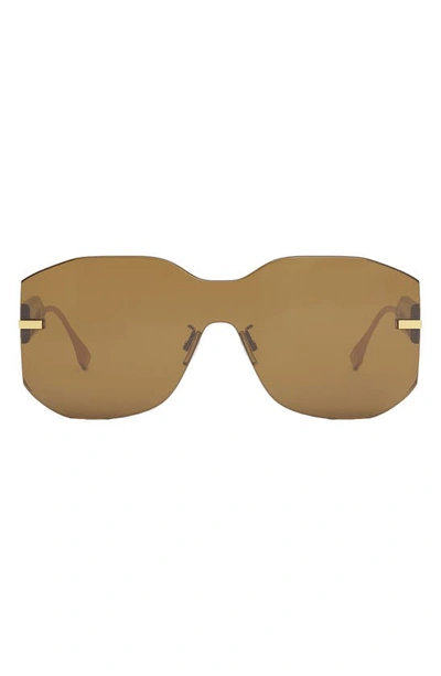 Fendi Rectangular Metal Shield Sunglasses In Brown