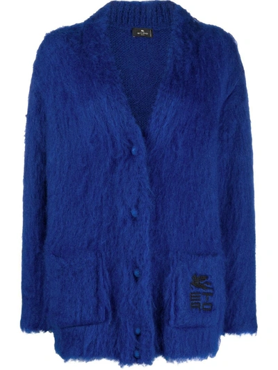 Etro Logo-embroidered Cardigan In Blue