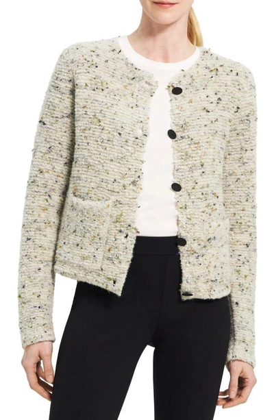 Theory Tweed Boucle-texture Wool-blend Cardigan In Evergreen Multi