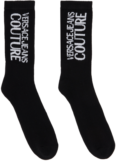 Versace Jeans Couture Cotton Logo Crew Socks In Black/white