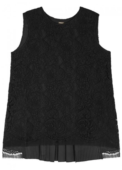 Adam Lippes Black Pleated-back Lace Top