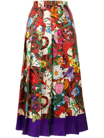Gucci Floral-print Silk Midi Skirt In Multicolour