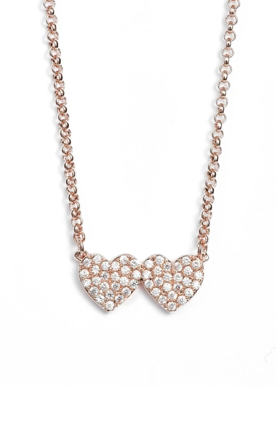 Kate Spade Pave Double-heart Pendant Necklace In Rose Gold