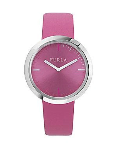 Furla Valentina Stainless Steel Leather-strap Watch In Pink