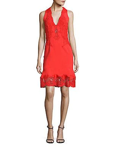 Jonathan Simkhai Lace Applique Drop-waist Dress In Red
