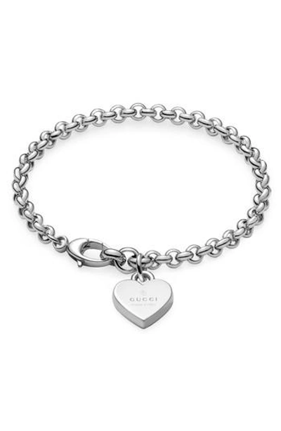 Gucci Silver Heart Charm Bracelet In Sterling Silver