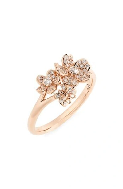 Mikimoto Diamond Flower Ring In Rose Gold