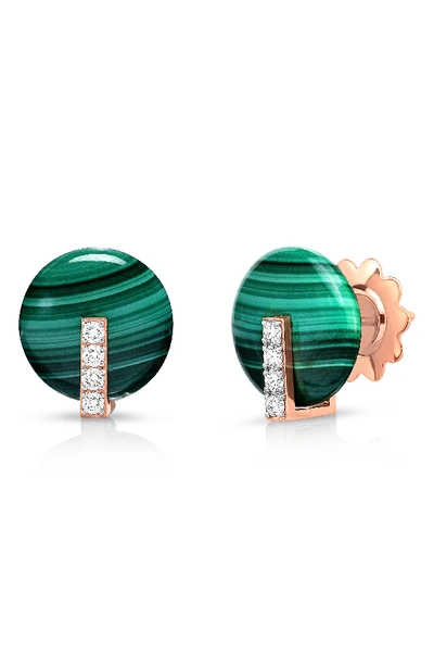 Roberto Coin Mini Malachite & Diamond Earrings In Rose Gold