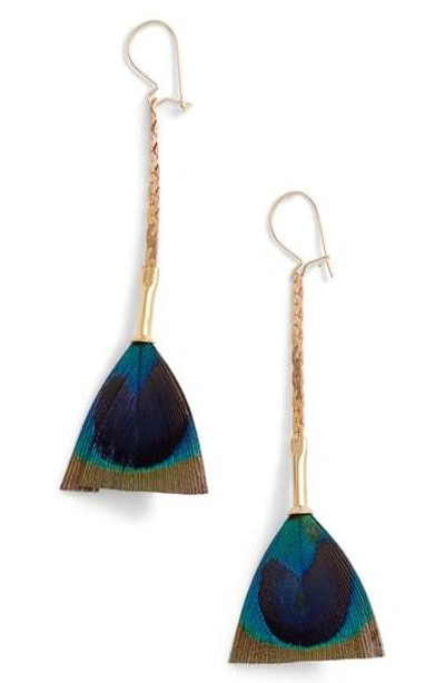 Serefina Feather Broomstick Earrings In Turquoise