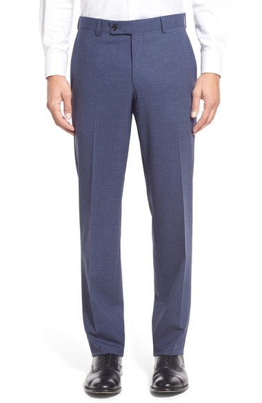 Ted Baker Flat Front Check Wool Trousers In Blue | ModeSens