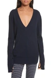 Theory Button Sleeve Pullover Sweater In Navy