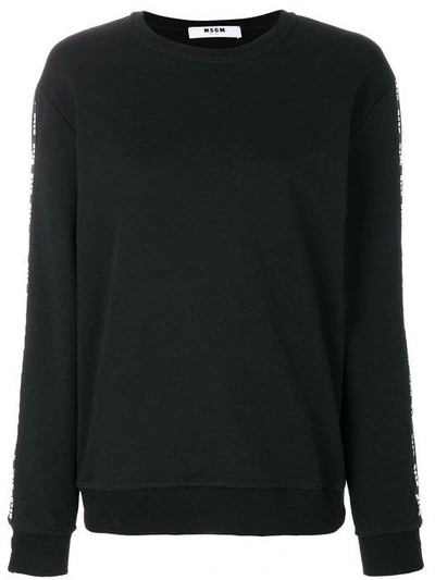 Msgm Round Neck Logo Sweater In Black