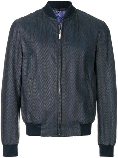 Brioni Long Sleeved Bomber Jacket In Blue