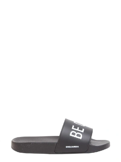 Dsquared2 Be Cool Be Nice Slide Sandals In Black