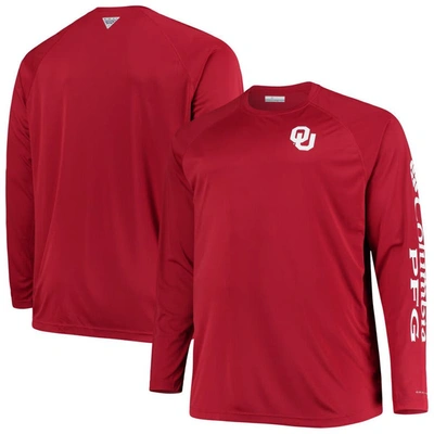 Columbia Crimson Oklahoma Sooners Big & Tall Terminal Tackle Raglan Omni-shade Long Sleeve T-shirt