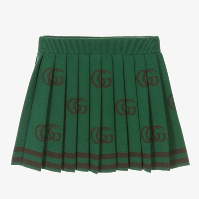 Gucci Kids' Girls Green Wool Gg Skirt