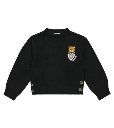Moschino Kids' Cotton Blend Intarsia Knit Sweater In Black