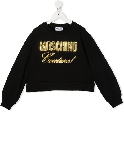 Moschino Teen Debossed-logo Crewneck Sweatshirt In Black