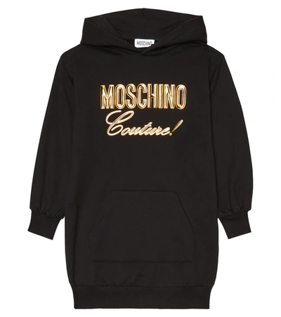 Moschino Kids' Metallic-logo Hooded Dress In Black
