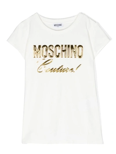 Moschino Kids' Debossed-logo Crew Neck T-shirt In Cloud