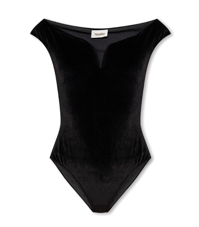Nanushka Gesa Off-the-shoulder Faux Leather Bodysuit In Black