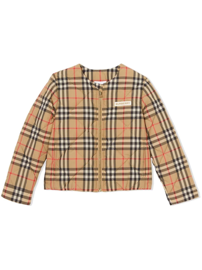 Burberry Kids' Check Print Diamond-quilted Jacket (3-14 Years) In Neutrals