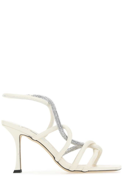 Jimmy Choo Lonnie Embellished Slingback Sandals In White