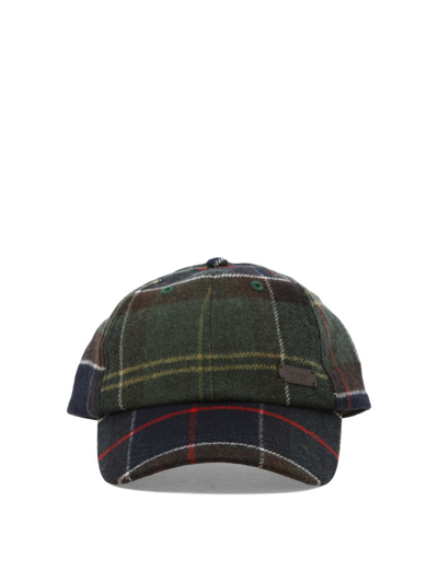 Barbour Check Pattern Baseball Cap In Green