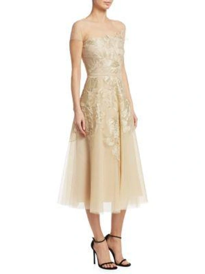 Ahluwalia Floral Embroidered Tulle Dress In Gold