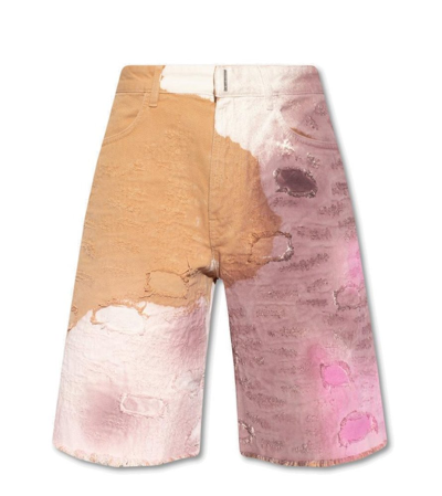 Givenchy Wide-leg Distressed Tie-dyed Denim Shorts In Multi