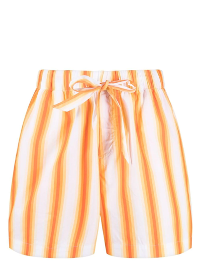 Tekla Striped Organic Cotton-poplin Pyjama Shorts In Orange