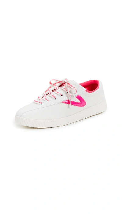 Tretorn Women's Nylite Plus Lace Up Sneakers In Vintage White/ Neon Fuchsia