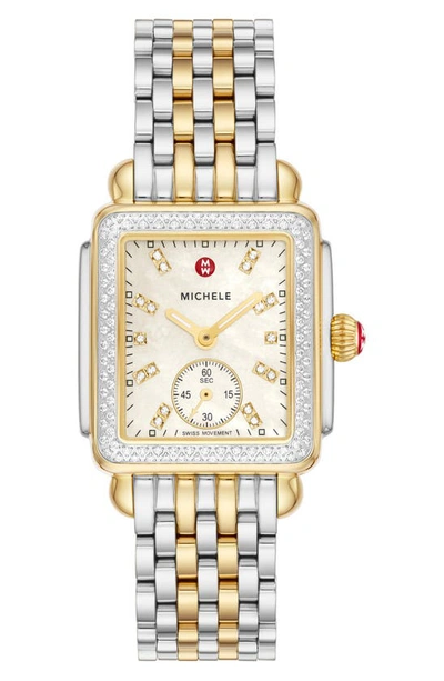 Michele Deco Mid Diamond Bracelet Watch, 29mm In Two-tone Gold
