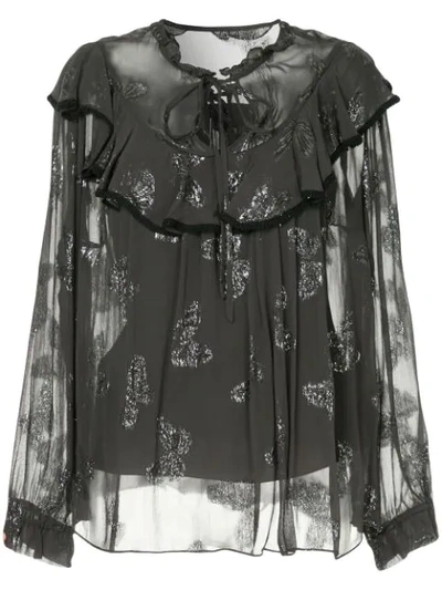 Needle & Thread Lurex Butterfly Printed Top In Black