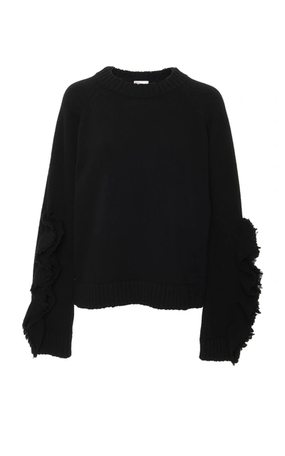 Red Valentino Oversized Wool Knit Ruffle Top In Black