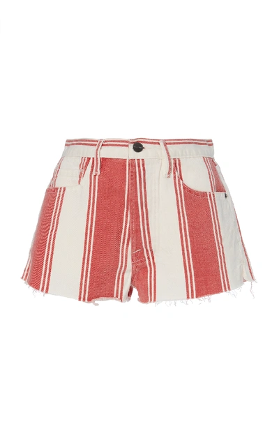 Frame Le Cutoff Slit Striped Denim Shorts In Red