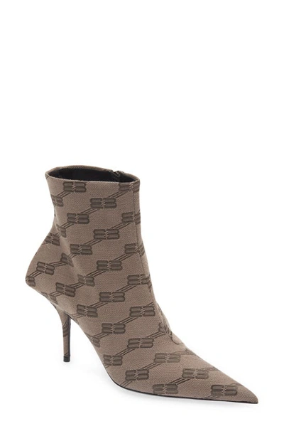 Balenciaga So Knife Logo Jacquard Pointed Toe Bootie In Neutral