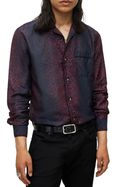 John Varvatos Farron Ombré Animal Print Cotton & Silk Button-up Shirt In Oxblood