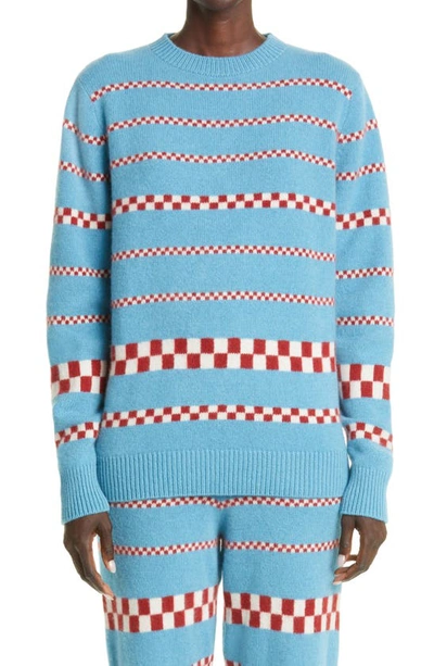 The Elder Statesman Speed Check-intarsia Cashmere Sweater In Blue Red