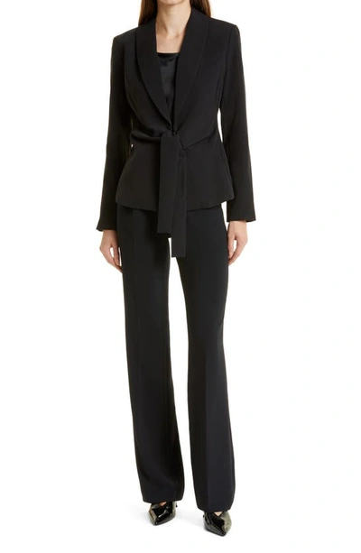 Donna Karan Shawl-collar Tie-front Jacket In Black Stripe