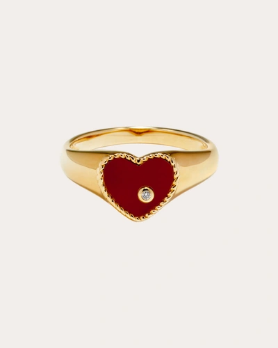 Yvonne Léon Women's Red Agate Heart Baby Signet Ring 9k Gold