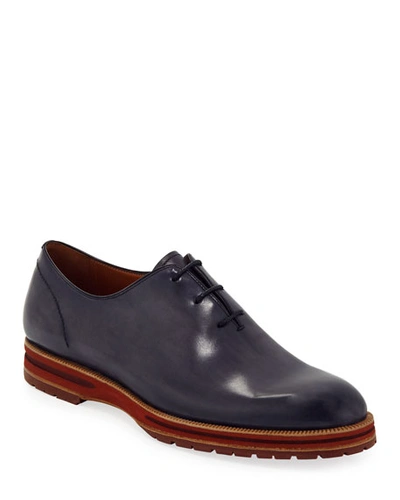 Berluti Leather Lace-up Oxford In Navy