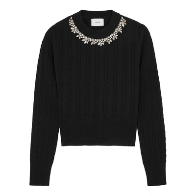 Erdem Dorina Crystal Cable-knit Cashmere Pullover In Black