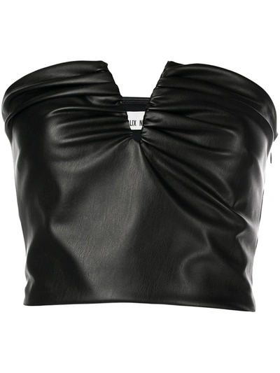 Alix Nyc Portia Slim-fit Ruched Vegan Leather Crop Top In Black