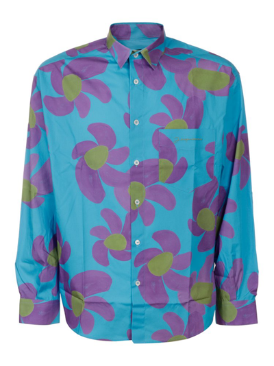 Jacquemus Simon Floral-print Cotton-poplin Shirt In Blue